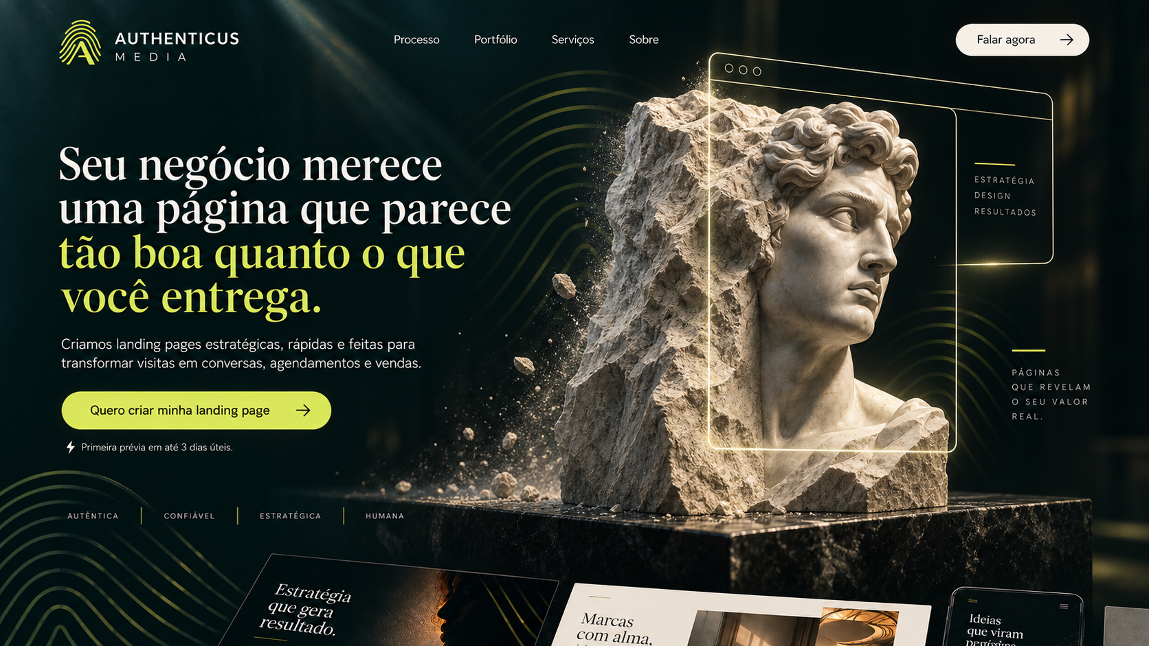 Prévia de uma landing page da Authenticus